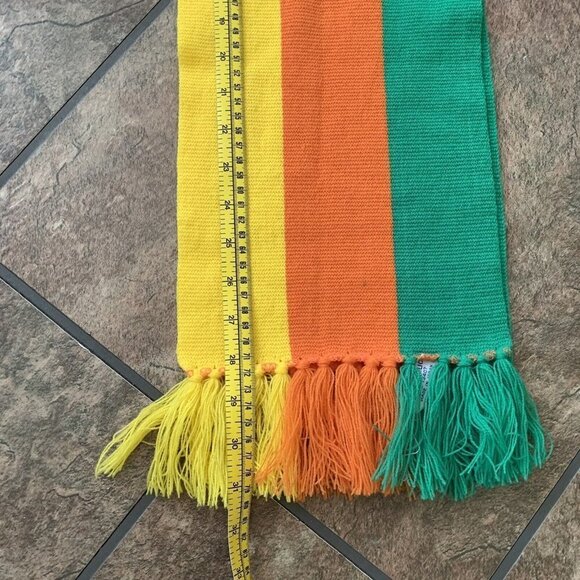 Retro 70’s Knit Scarf Orange Yellow Green Long 62” Acrylic Fringe - Picture 6 of 8
